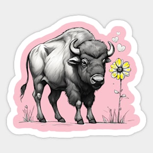 Buffalo in love with flower western American west animal Sticker